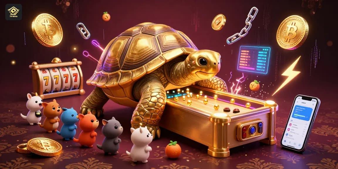 Play exciting games at 11Win with a dynamic scene featuring a golden tortoise and slot elements.