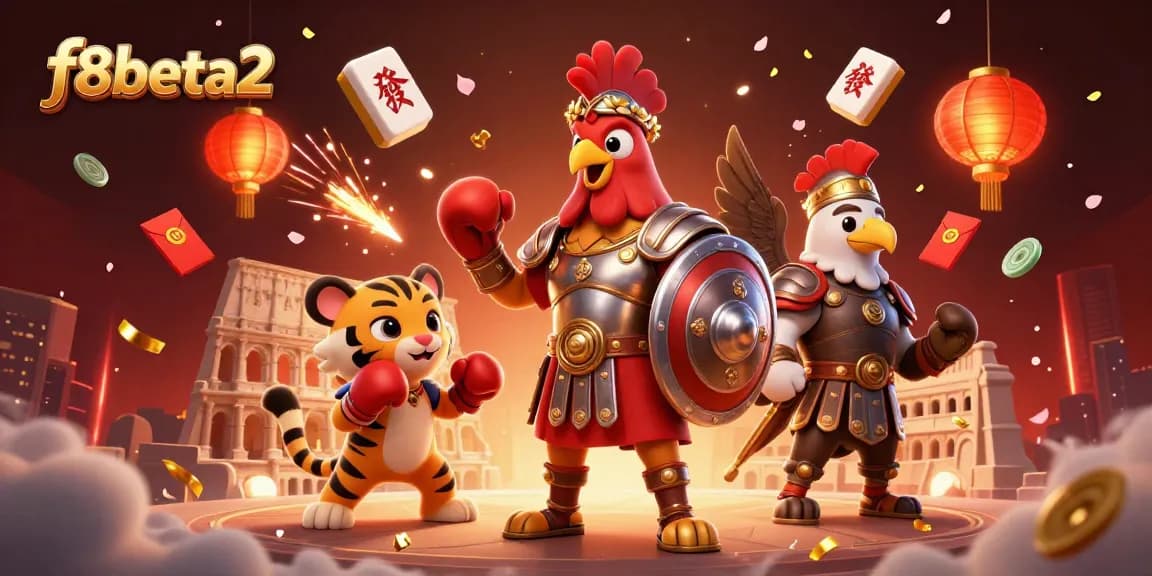 Experience f8beta2 with a dynamic scene featuring a gladiator rooster amidst stunning casino elements.