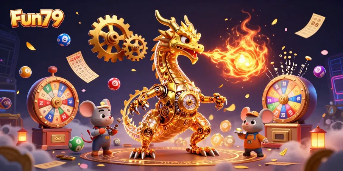 Fun79 showcases a thrilling gaming experience with a golden dragon in a vibrant casino setting.