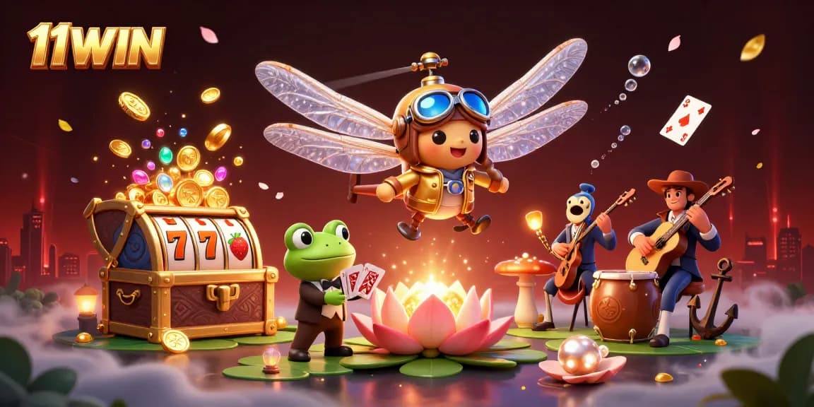 Engage with 11WIN in this vibrant casino scene featuring unique gaming elements, excitement, and entertainment.