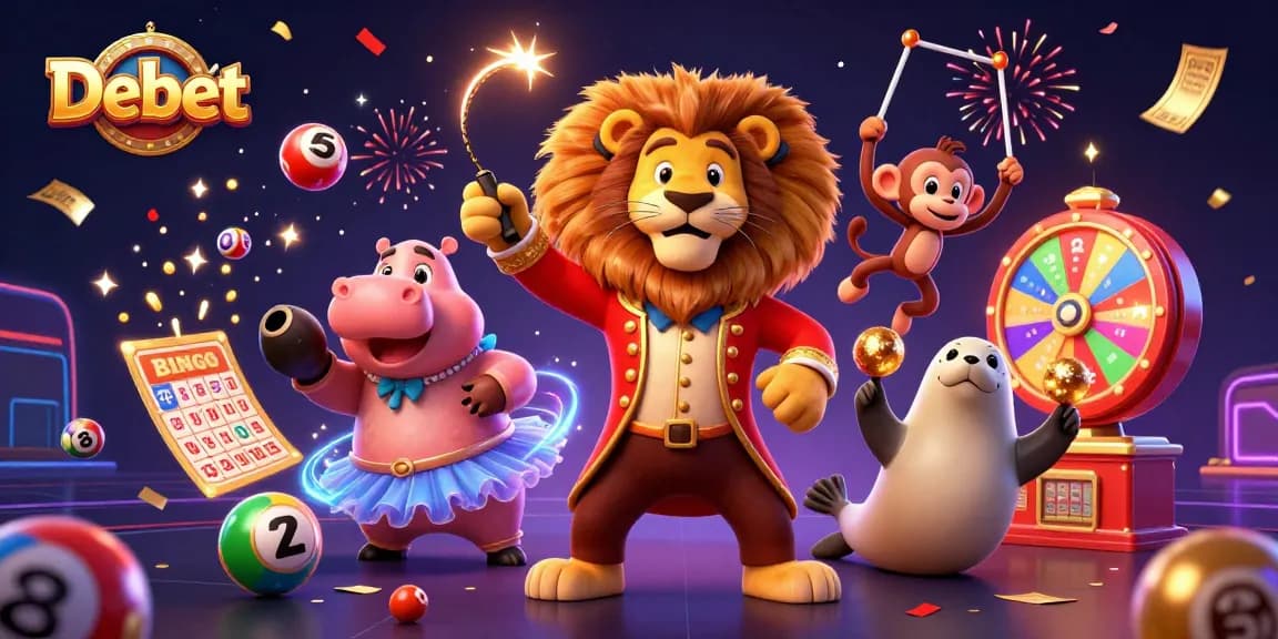 Experience the thrill of Debet's vibrant lottery scene with lively animated characters.