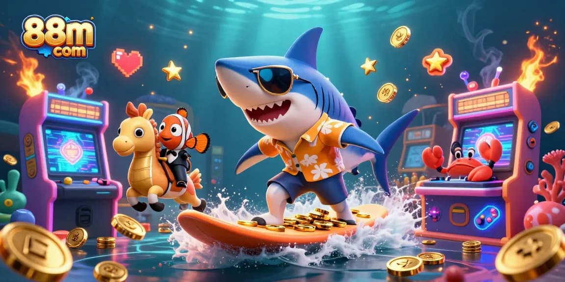 Experience thrilling gaming action with 88m com's vibrant underwater scene filled with casino excitement.