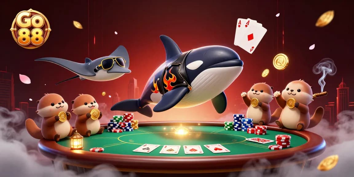 Experience thrilling fun with Go 88 as sea otters float with golden coins in animated casino scene.