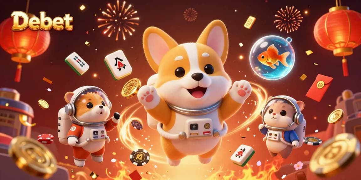 Experience the thrilling space casino adventure with Debet, featuring floating poker chips and golden coins.