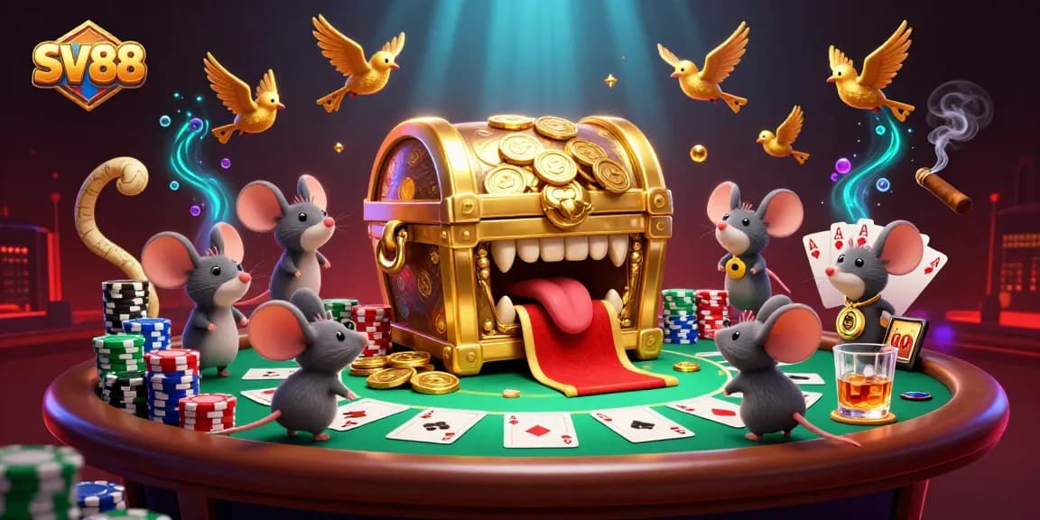 Engage in thrilling betting adventures with SV88 at a vibrant casino illustration.