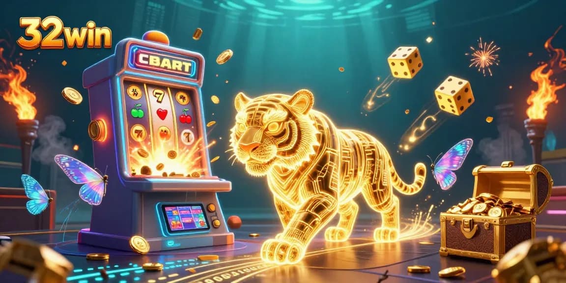 Experience the thrill of winning with 32 win's dazzling casino scene featuring vibrant slot machines and engaging gameplay.