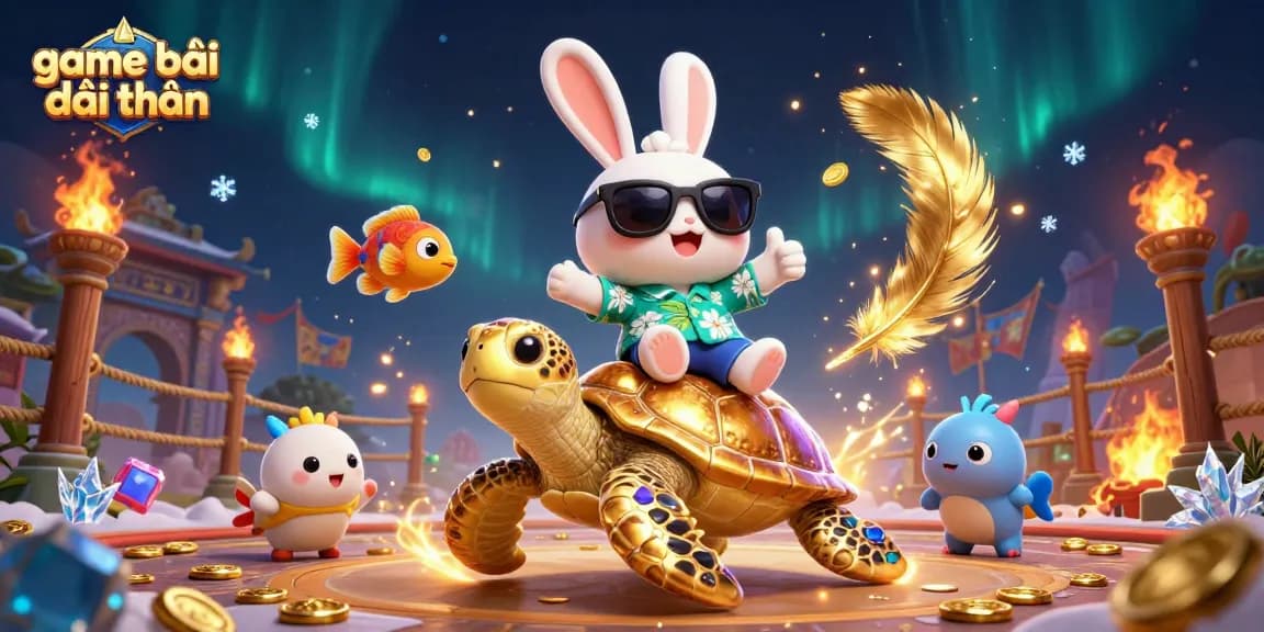 Play exciting game bài đổi thưởng with a lucky rabbit and a golden sea turtle in 3D adventure.