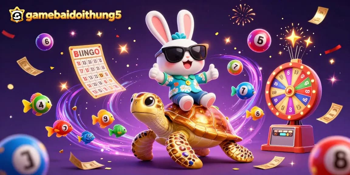 Play thrilling games at gamebaidoithuong5 with vibrant 3D characters celebrating lottery wins.