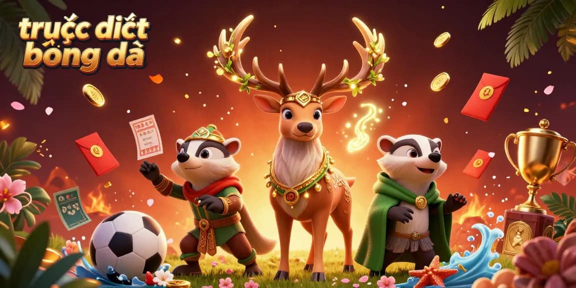 Experience trực tiếp bóng đá through dynamic sports betting elements and vibrant 3D characters in an engaging scene.