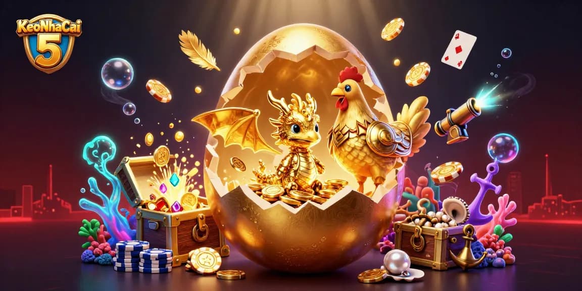 Engaging visual of KeoNhaCai 5 featuring a golden dragon and casino elements.