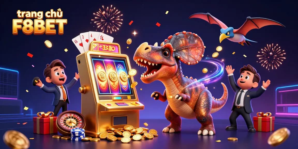 Experience the excitement of trang chủ F8BET with a 3D scene featuring thrilling jackpots, dynamic characters, and a vivid casino atmosphere.