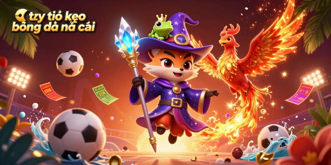 Engage with tỷ lệ kèo bóng đá nhà cái while exploring dynamic sports betting elements in a vibrant illustration.