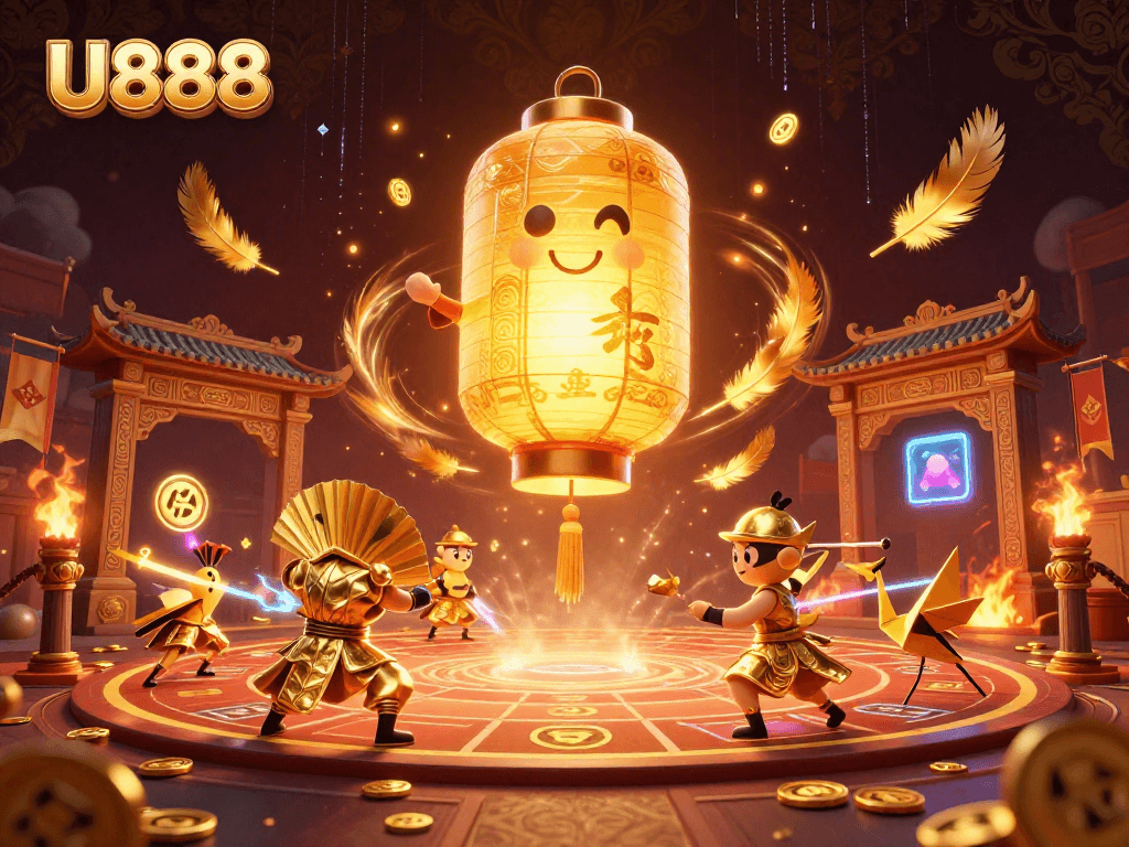 Experience U888 excitement with a vibrant casino scene featuring illuminated spirits and dynamic game symbols.