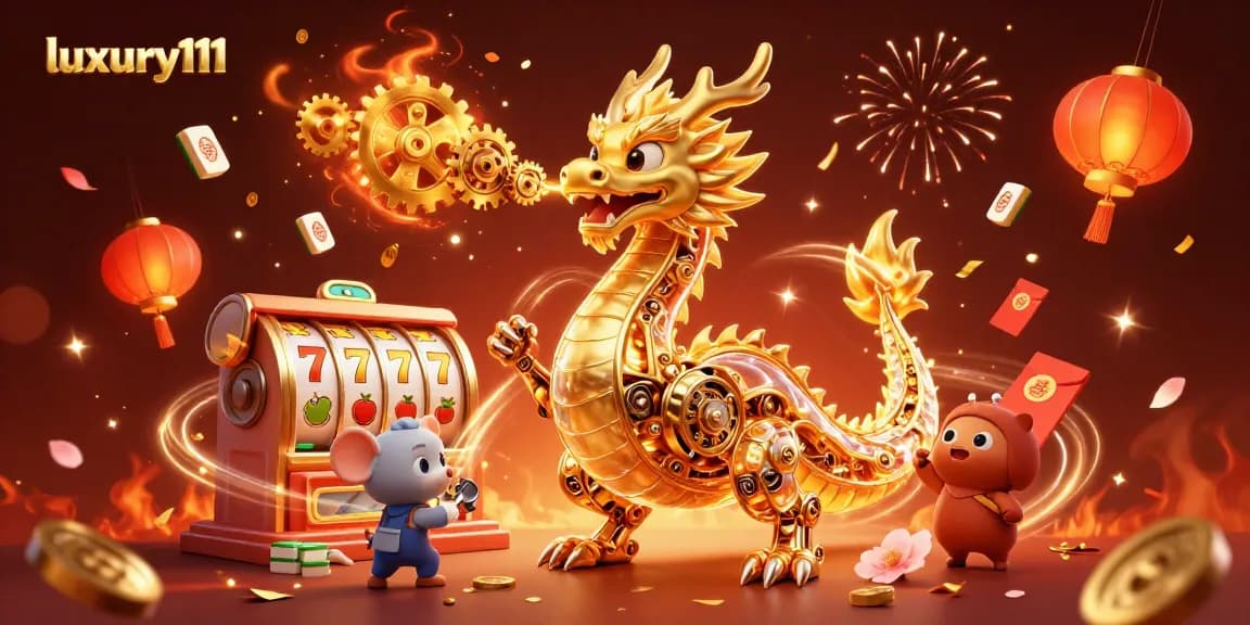 Experience the excitement of luxury111 with a golden dragon and dynamic casino elements.