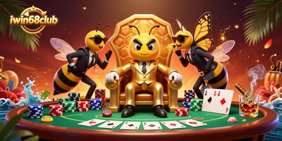 Iwin68club leads in online casino excitement with dynamic poker action in 3D illustration.