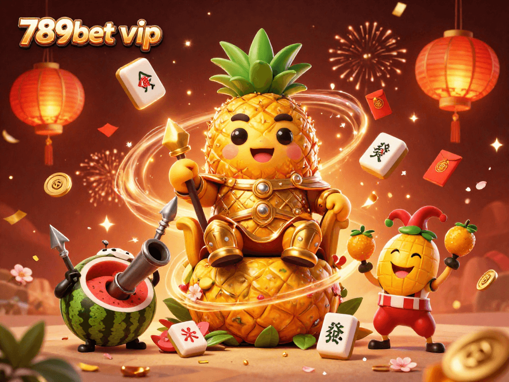 789bet vip showcases a vibrant beach casino scene with the pineapple king and dynamic casino elements.