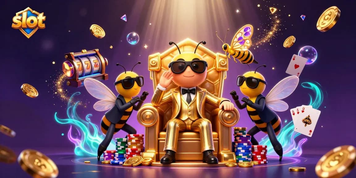Experience thrilling slot games with a vibrant scene of casino characters and dynamic elements.