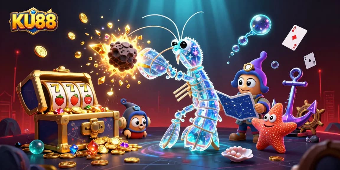 Score big with KU88 in this vibrant underwater casino scene filled with treasures.
