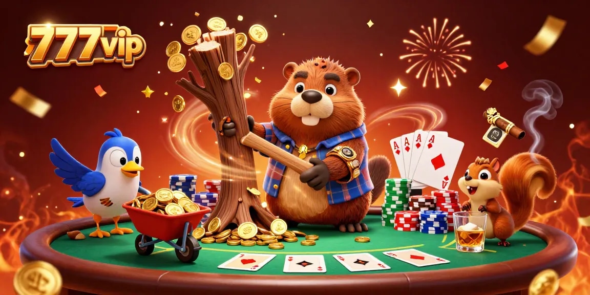 Experience thrilling wins at 777vip with a dynamic casino scene featuring playful characters and gold coins.