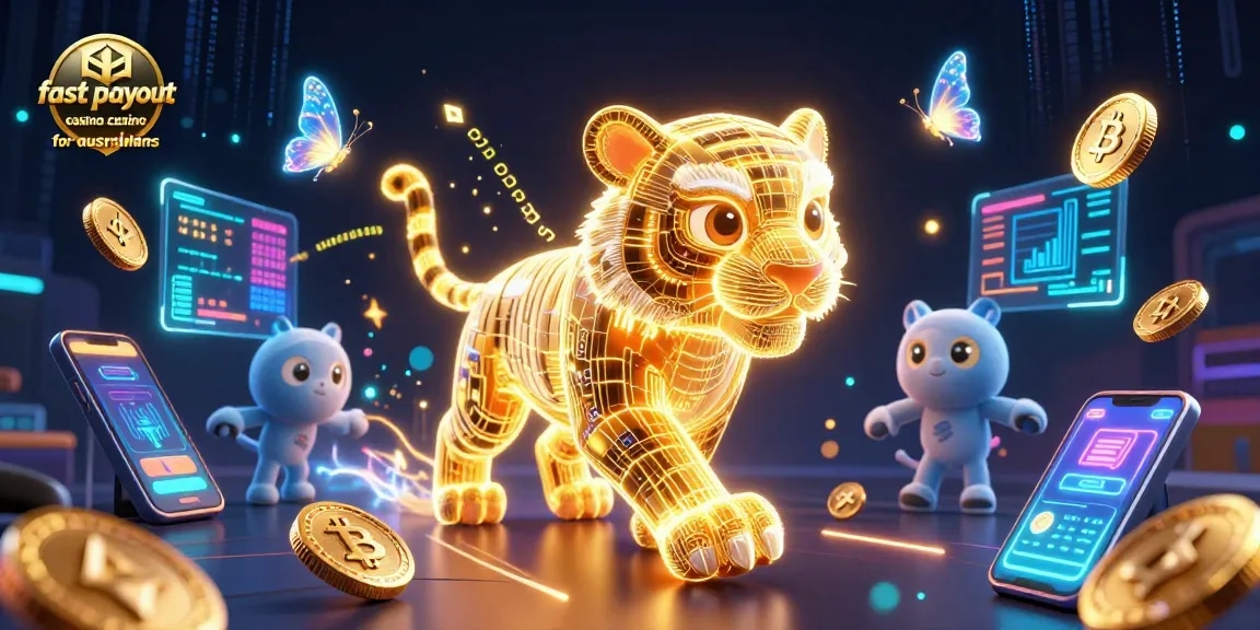 Experience life at a fast payout casino for australians with neon lighting and digital elements.