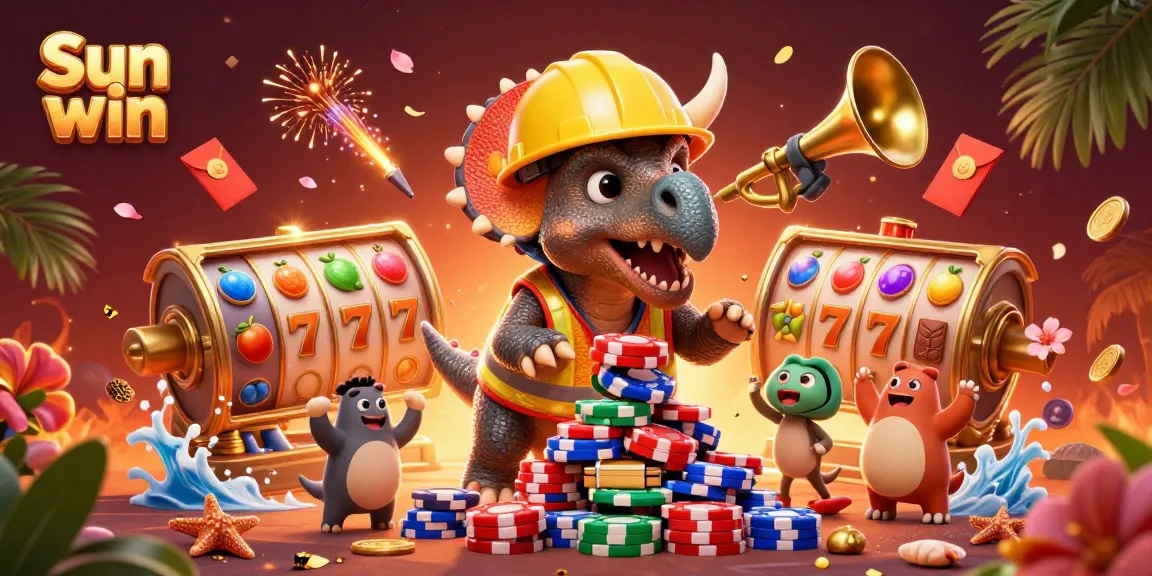 Experience vibrant wins with Sun win at a lively casino scene featuring dynamic characters and games.