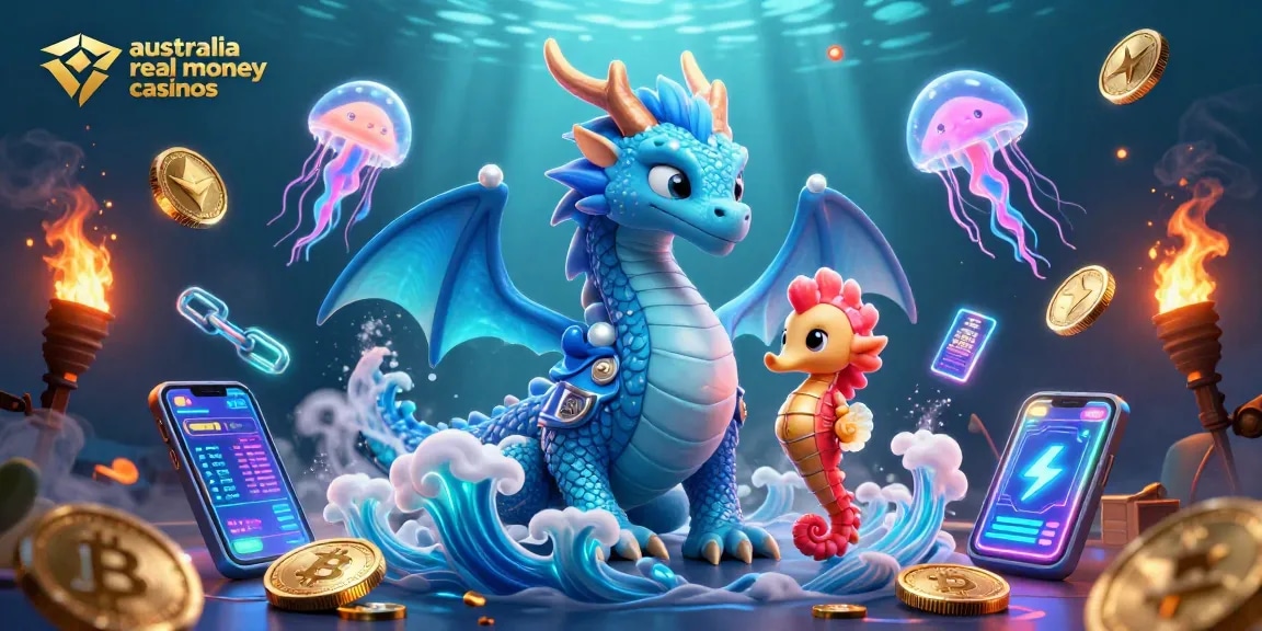 australia real money casinos showcase engaging gameplay with vibrant characters and crypto elements in a captivating underwater scene