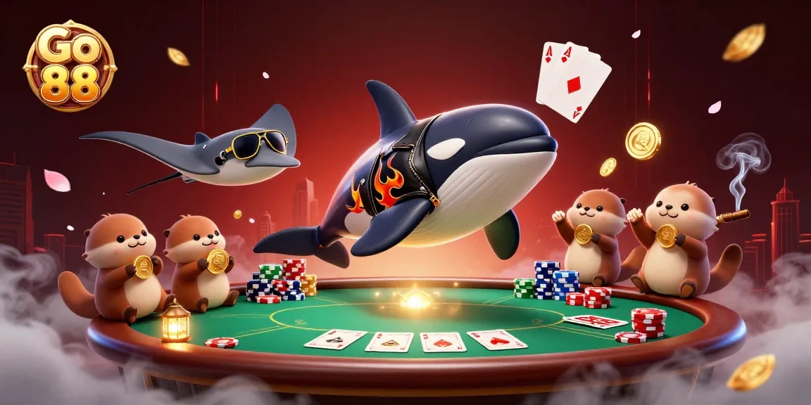 Experience thrilling fun with Go 88 as sea otters float with golden coins in animated casino scene.