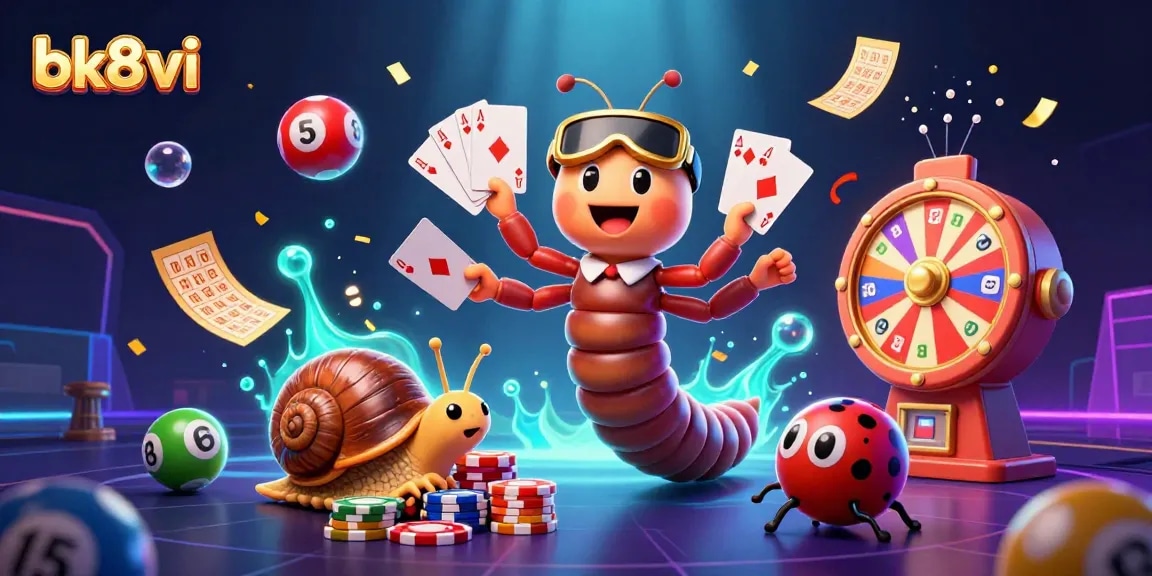 Experience thrilling gameplay at bk8vi with vibrant lottery balls and an animated millipede dealer.