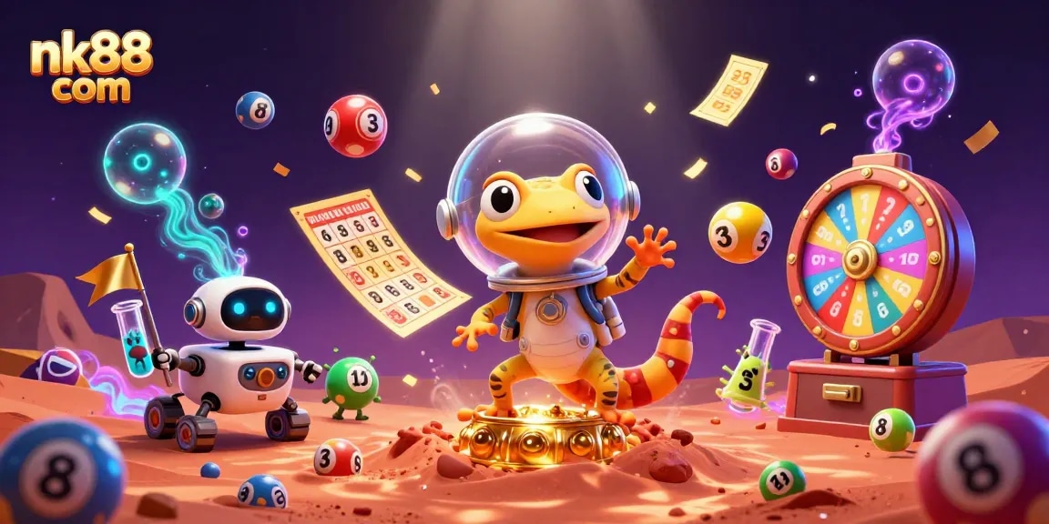 Win big at nk88 com with a vibrant scene of animated lotteries and exciting casino elements!