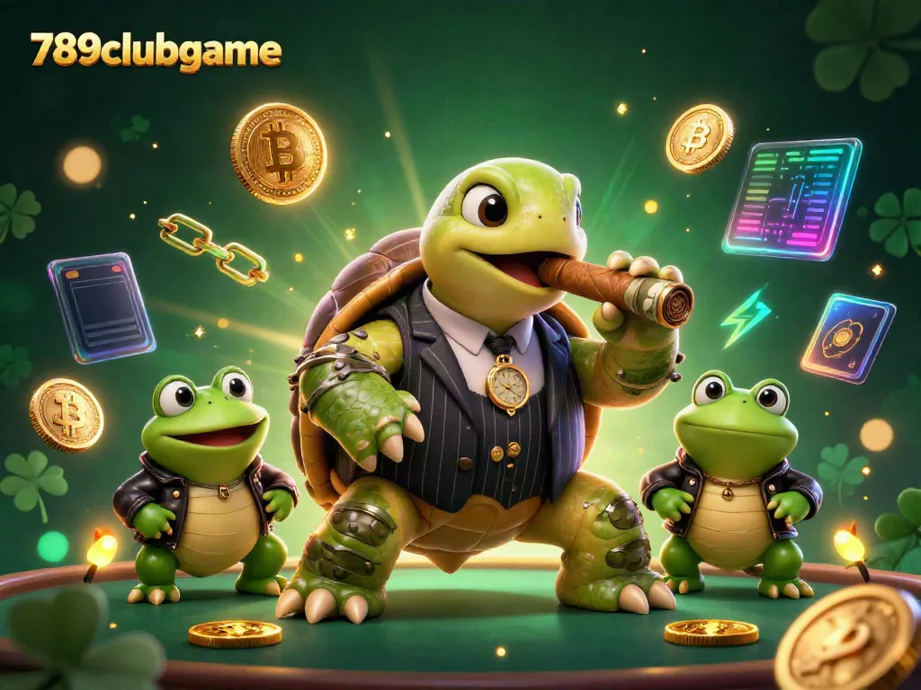 Experience the thrill of 789clubgame with vibrant casino characters and glowing cryptocurrency elements.