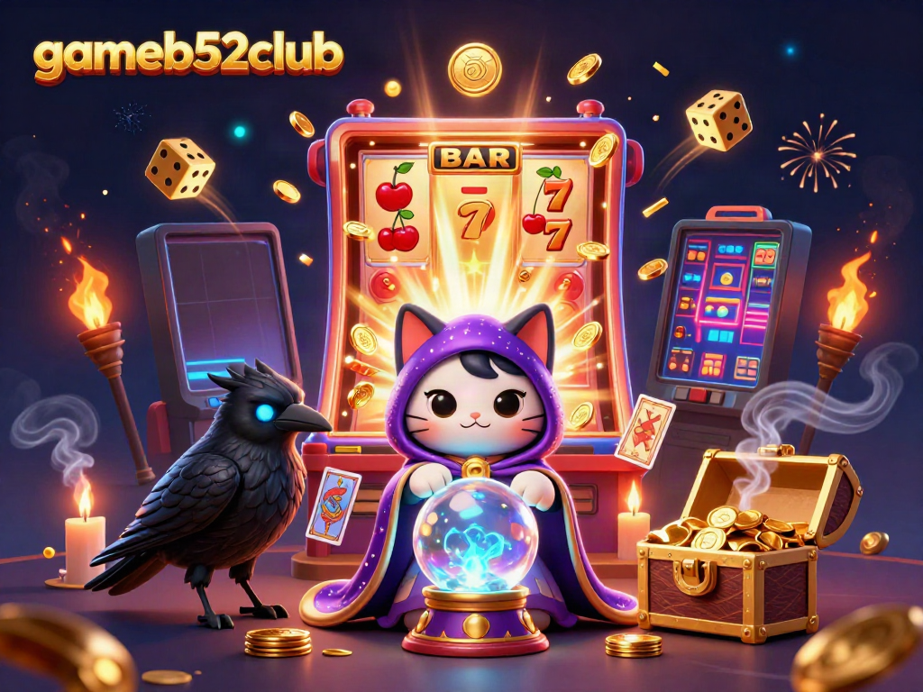 Experience the thrill of gameb52club with a mystical cat, raven, and 3D slot actions.