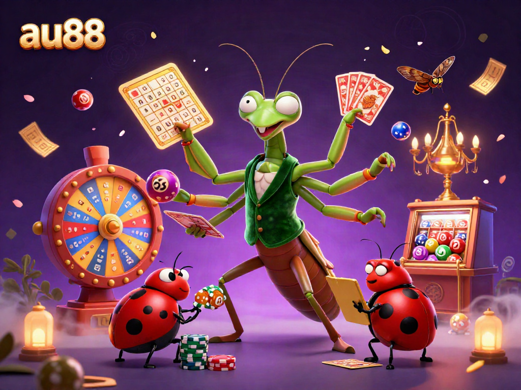 Experience exhilarating gaming with au88 in a vibrant, dynamic casino illustration featuring a giant card sharp.