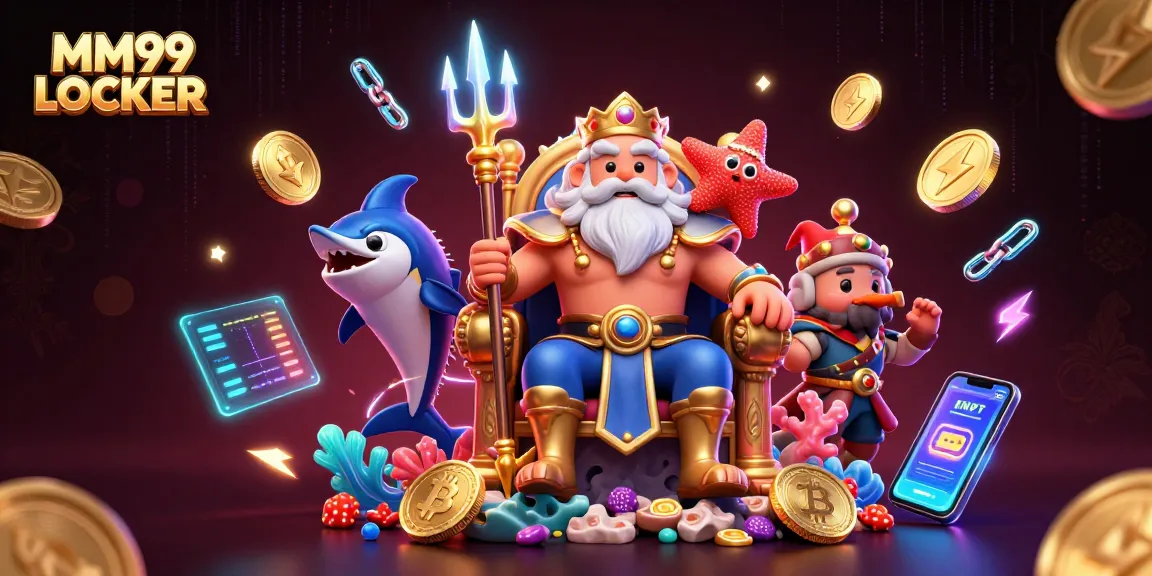 Experience MM99 LOCKER with Neptune and a swordfish samurai in this vibrant 3D casino scene.