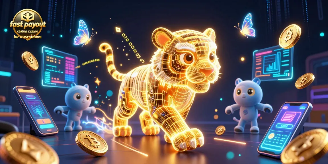 Experience life at a fast payout casino for australians with neon lighting and digital elements.