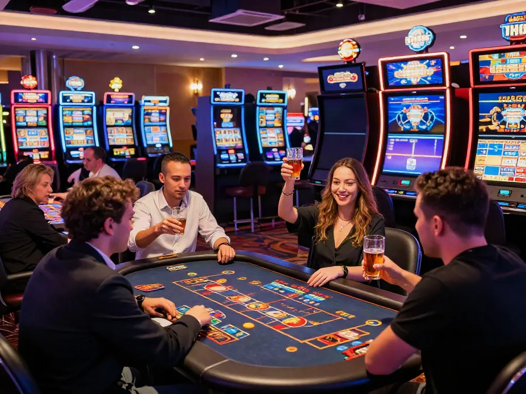 DA88 casino gaming experience with lively patrons and vibrant decor.