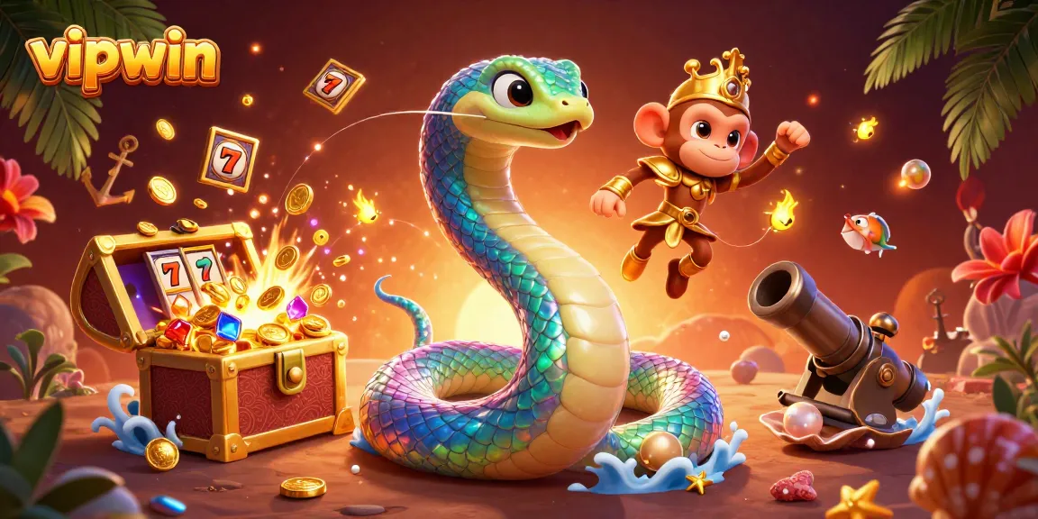 Experience the excitement of vipwin with vibrant casino elements and a playful monkey king in this dynamic scene.