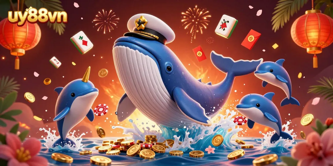 Experience thrilling gameplay at uy88vn, featuring a vibrant scene with animated casino elements and playful characters.