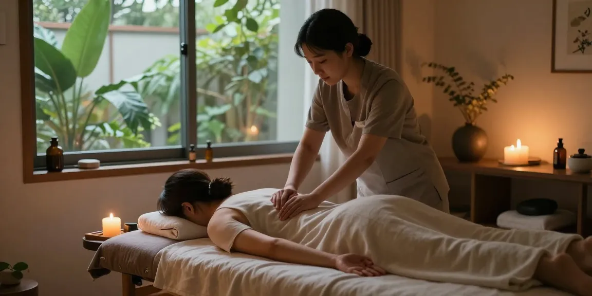 Relaxing 서울출장안마 therapy scene with soothing ambiance and professional therapist.