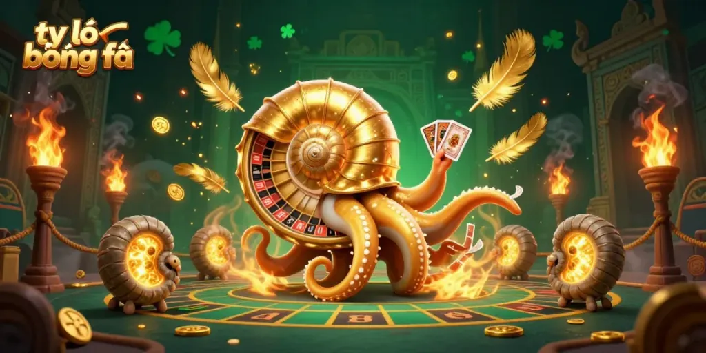 Engaging scene showcasing tỷ lệ bóng đá with a giant nautilus roulette wheel surrounded by glowing ammonite fossils.