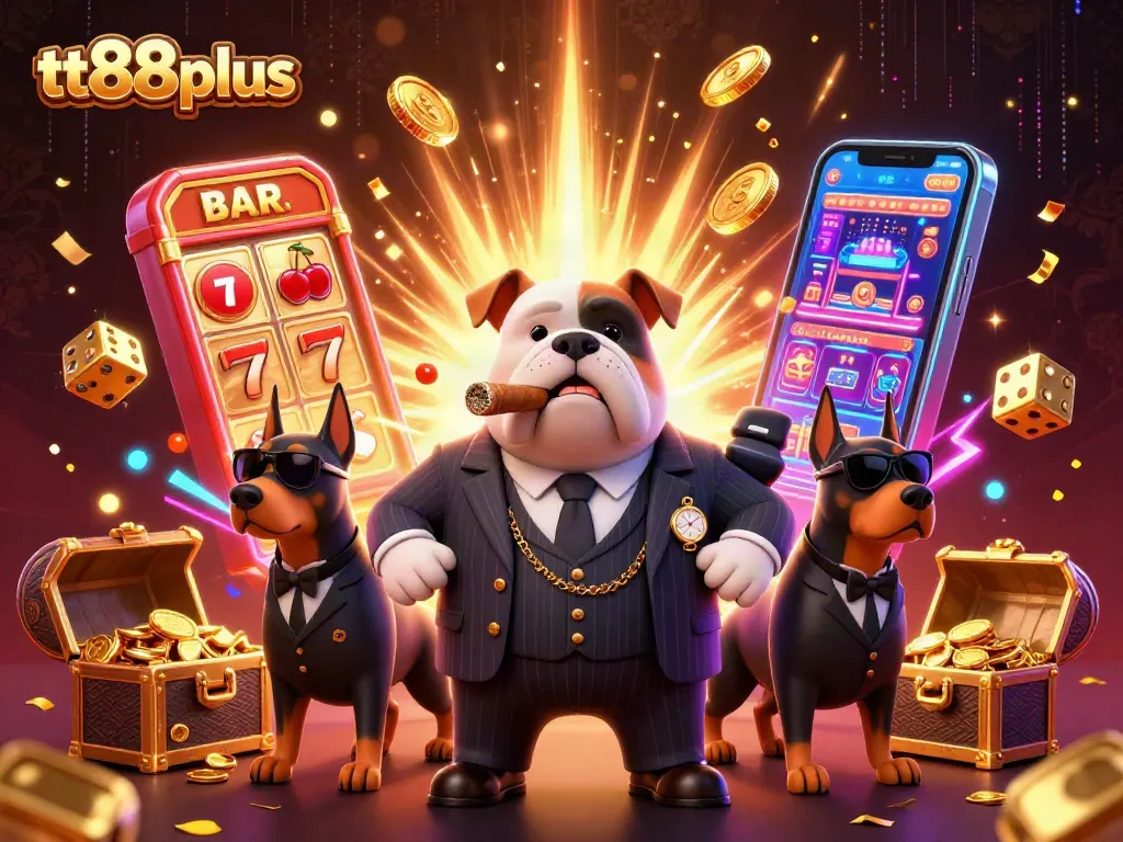 Experience thrilling gaming with tt88plus's 3D mafia illustration showcasing rich casino elements.