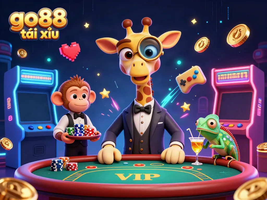Experience the thrill of go88 tài xỉu with vibrant gaming energy from a colorful casino scene.