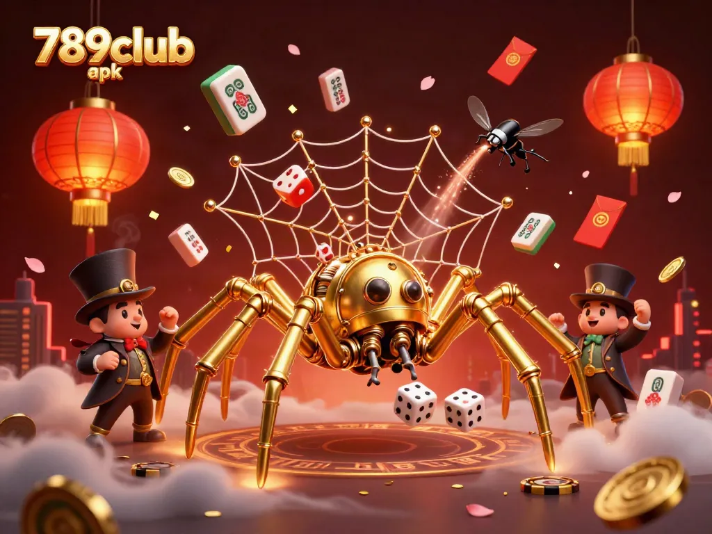 Experience thrilling gameplay in 789club apk, featuring a steampunk spider and dice in a vibrant casino scene.