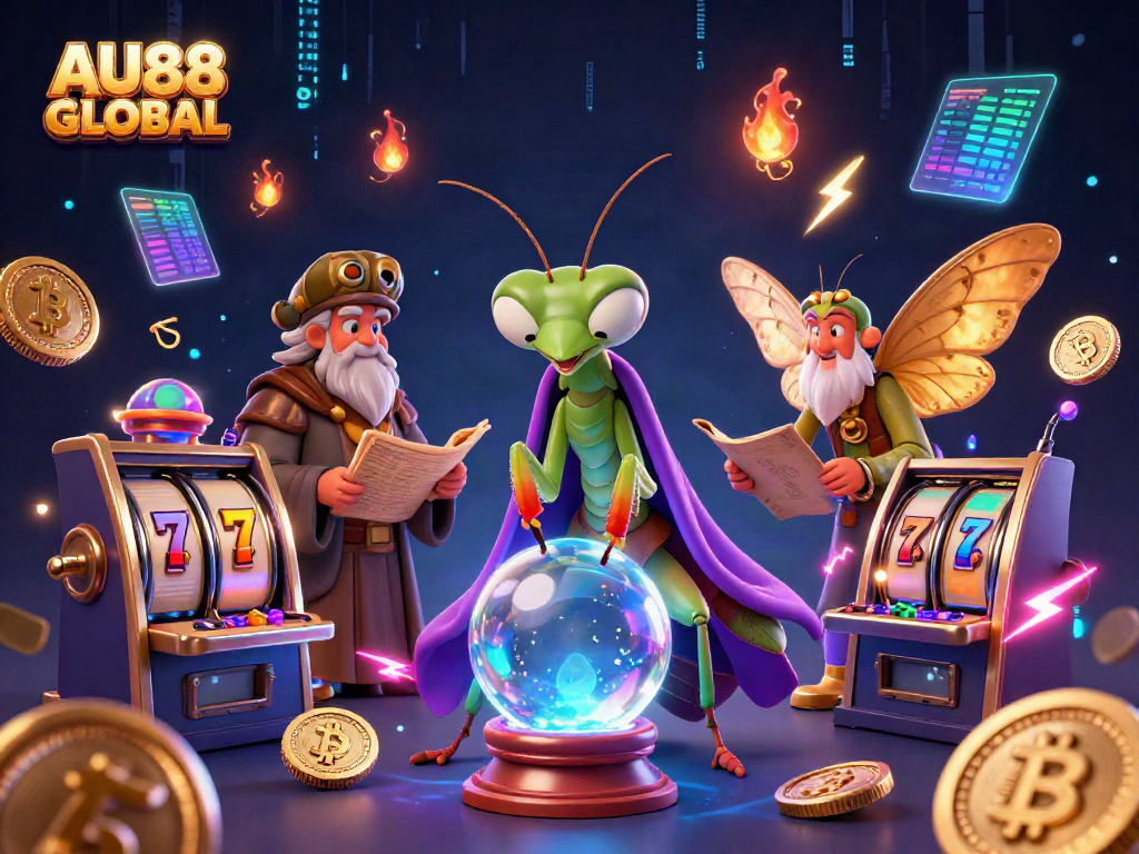 Engage with AU88 GLOBAL’s vibrant casino world featuring playful mascots and glowing game elements.