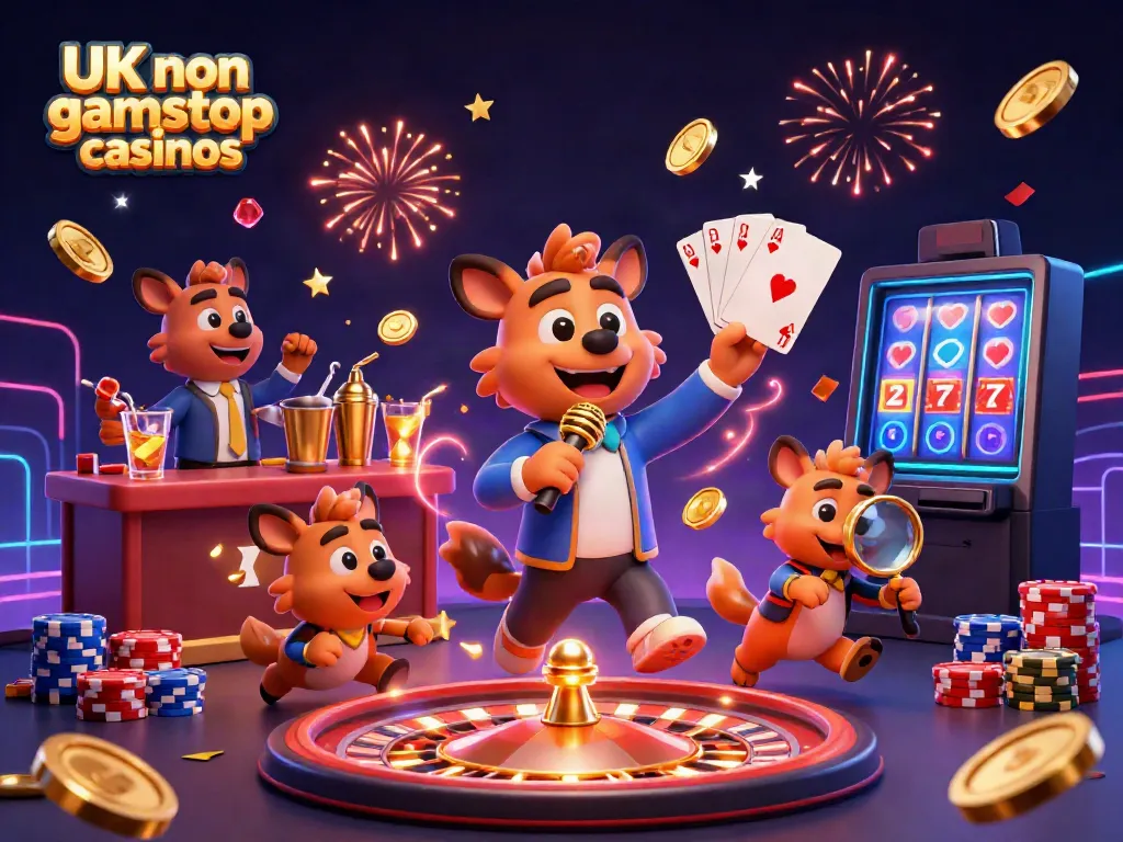 Experience the excitement of UK non gamstop casinos with playful hyenas in a vibrant casino setting.