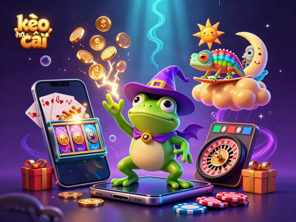 Engage with kèo nhà cái featuring dynamic characters creating a gold storm amidst vibrant casino elements.