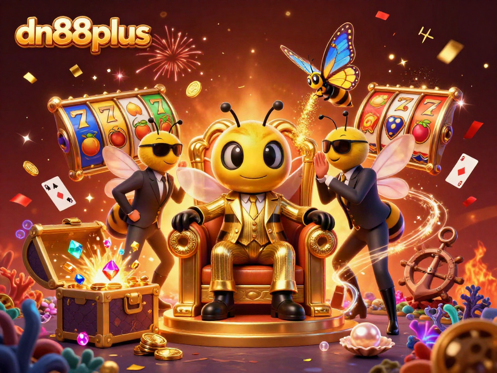 Engage with the thrilling world of dn88plus casino gaming amidst vibrant slot elements and lively characters.
