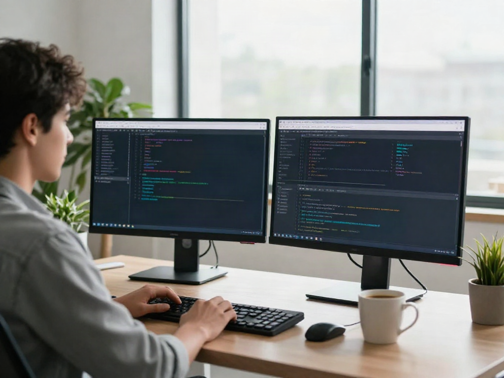 Developer engaged in instant indexing tasks in a well-lit office.